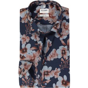 OLYMP - Level 5 - Body Fit Overhemd - Marine Blauw Dobby - Strijkvriendelijk