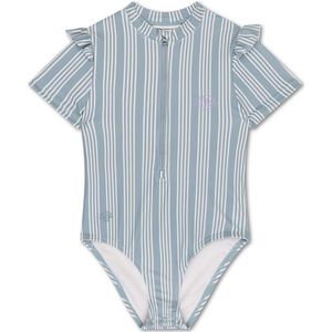 Swim Essentials - Groen Gestreept - Meisjes UV Badpak - Korte Mouwen