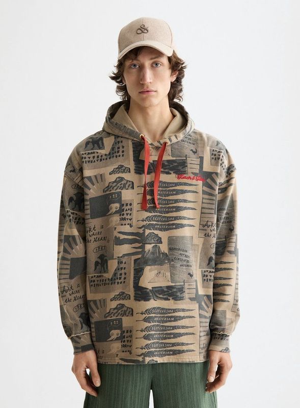 SCOTCH & SODA Sweatshirt  donkerbeige / antraciet / rood / zwart