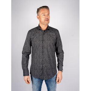 Napoli Uomo - Overhemd - Zwart - All-over Patroon - Lange Mouwen