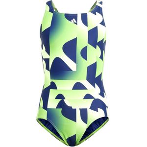 adidas Meisjes Performance 3-Stripes Graphic Swimsuit Kids, Green Spark, 5-6 Years