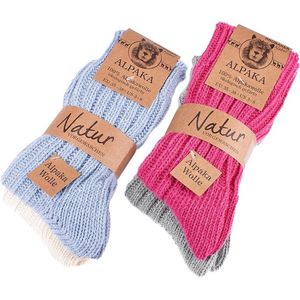 BRUBAKER - Alpaca Sokken - Blauw Roze Beige Grijs - Wintersokken Set voor Dames en Heren