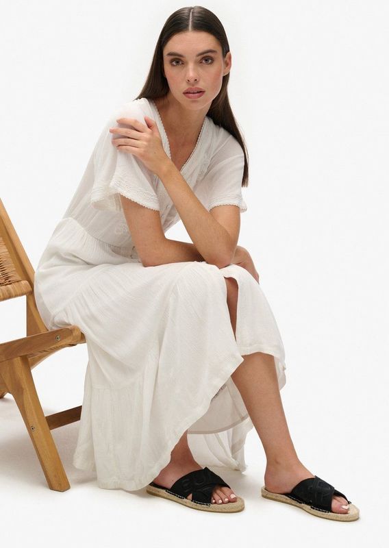 Superdry - Cross Strap Sandalen - Espadrille - Zwart - Textiel - Rubberen Zool