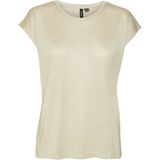 Vero Moda - Vmsarah Ava Ss Top - Goud - T-shirt - Korte Mouwen - Glitterdetail