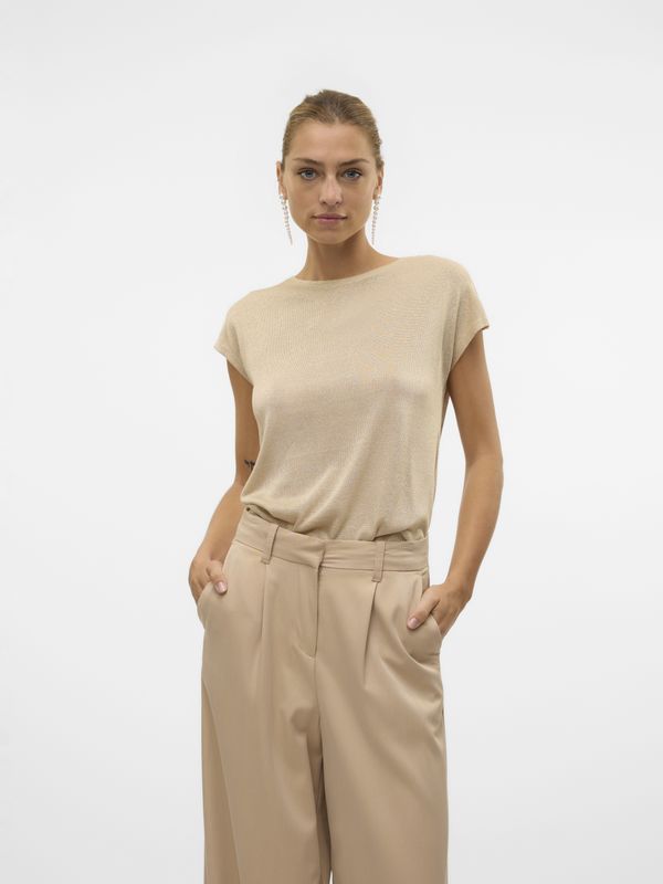 Vero Moda - Vmsarah Ava Ss Top - Goud - T-shirt - Korte Mouwen - Glitterdetail