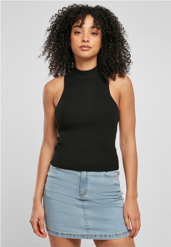 Urban Classics - Short Rib Knit Turtleneck - Mouwloze Top - Zwart