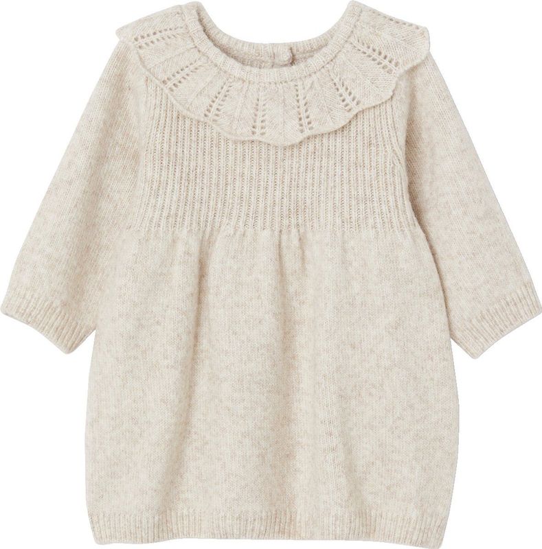 Gebreid babyjurkje - Gemêleerd Beige - Met Kraagje