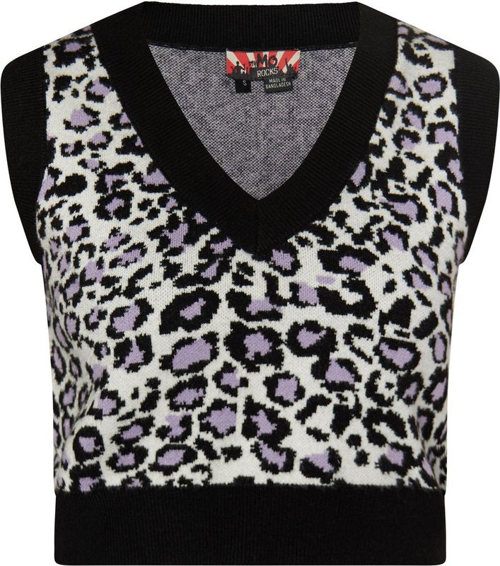 myMo - ROCKS - Trui - Beige / Zwart / Wit - Mouwloos - Dierenprint