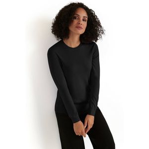 FALKE Basic New Merino Crew Neck elegante klassieker wol trui dames zwart - maat L