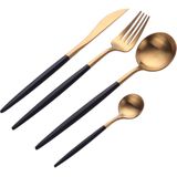 Krumble - Bestekset - Goud en Zwart - 24 Delig - Voor 6 Personen - RVS