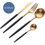 Krumble - Bestekset - Goud en Zwart - 24 Delig - Voor 6 Personen - RVS