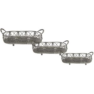 Clayre & Eef Opbergmand Set van 3 Grijs Groen Ijzer Planthouder