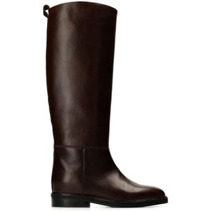 Manfield - Leren Hoge Laarzen - Bruin - Knielaarzen
