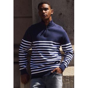 Mexx Pullover Striped Half Zip Navy Heren - Maat S