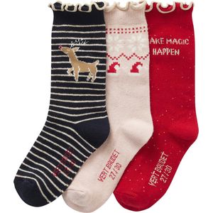 Kerstset Meisjessokken - Marine/Roze/Rood - Gebreid - Sierafwerkingen
