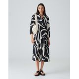 Opus - A-lijn Jurk - Zwart - Midi - Ecru Print