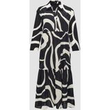 Opus - A-lijn Jurk - Zwart - Midi - Ecru Print