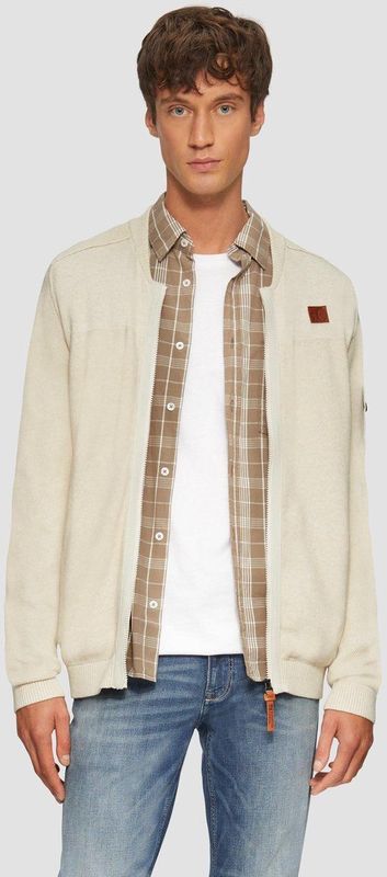 Gebreid Vest - Effen - Katoen - Opstaande Kraag - Lange Mouw