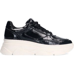 Manfield - Dames - Sneakers - Zwart - Lakleer met Witte Zool van 5 cm