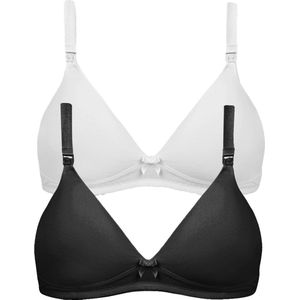 2 gewatteerde borstvoedings- & zwangerschapsbeha's in stretch katoen set zwart/wit