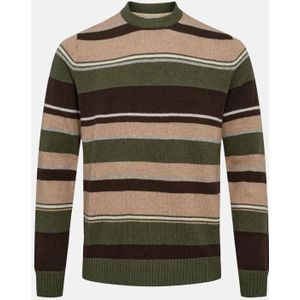 Anerkjendt - Gebreide Trui - Groen - Lamswol - Ronde Hals - Jacquard Streepdesign