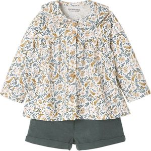 Vertbaudet 3-delige set voor baby meisje met T-shirt fluwelen short en haarband