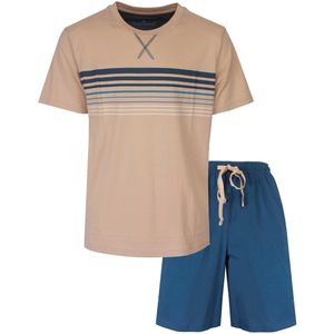 MEQ - Heren Shortama - Pyjama Set - Beige - Horizontale Strepen