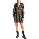 Replay - W9758 .000.73820 - Jurk - Groen - Korte Jurk met Lange Mouwen