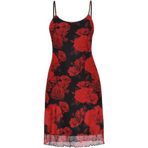 myMo - ROCKS - Zomerjurk - Vuurrood - Ronde Hals - Bloemenprint