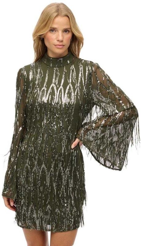 Superdry - W8011989A - Korte Jurk - Slim Fit - Hoge Halslijn - Lange Mouwen