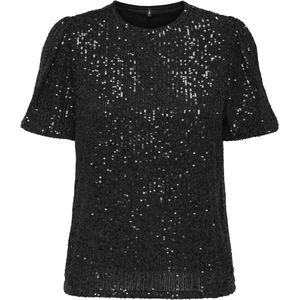 Only - Onlana ss loose sequins top jrs - Zwart - T-shirt - Dames