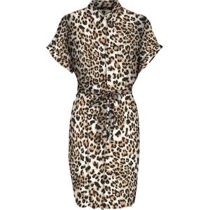 Blousejurk - Korte Mouwen - Overhemdkraag - Riem in Taille - Regular Fit