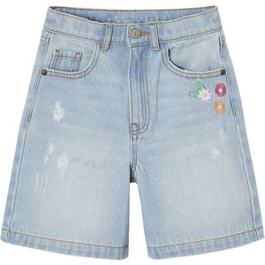Bermuda - Lichtblauw - Jeanshort - Geborduurde Bloemen