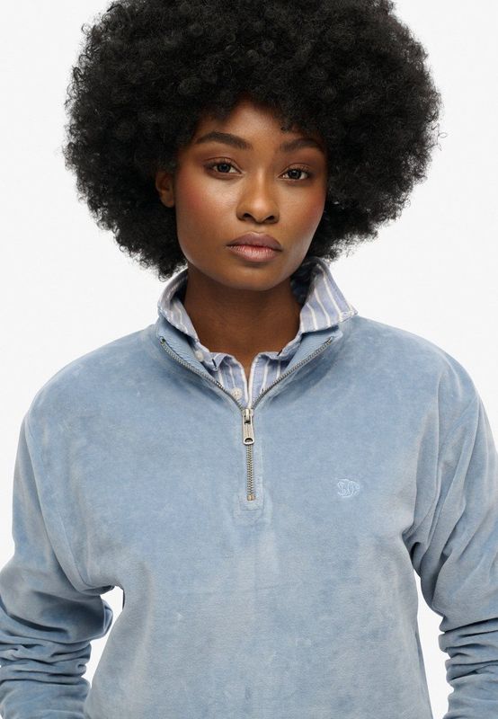 Superdry - Velours Half Zip Sweatshirt - Zwart