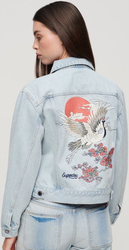 Superdry - Embroidered Denim Trucker Jacket - Denim - Blauw