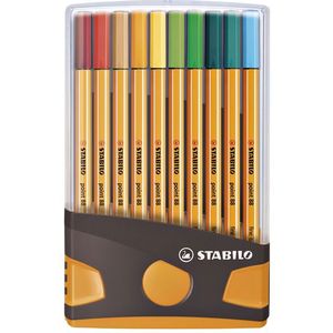 Fineliner STABILO point 88 ColorParade antraciet/oranje etui ÃƒÆ’ 20 kleuren