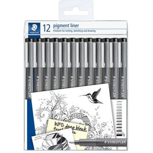 Fineliner Staedtler Pigment 308 zwart set ÃƒÆ’ 12 breedtes