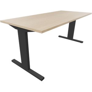 Recht bureau - 160 x 80 cm. - Zwart - Eiken licht