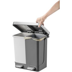 Afvalbak EKO Hana Duo Recycling pedaalemmer 2x10liter grijs wit
