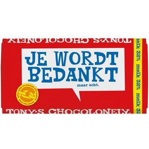 Chocolade Tony's Chocolonely reep 180gr melk "Bedankt"