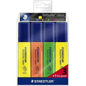 Markeerstift Staedtler 364 Textsurfer set Ãƒ 3 stuks assorti + 1 geel gratis