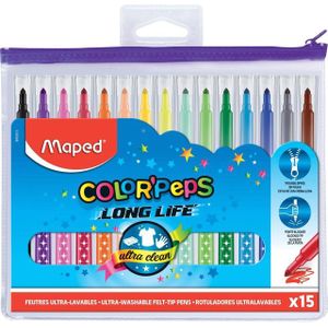 Viltstift Maped Color'peps in etui met rits 15stuks assorti