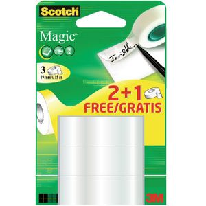 Plakband Scotch Magic 19mmx15m 2+1 gratis onzichtbaar