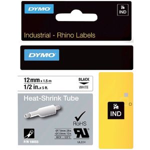 Labeltape Dymo Rhino 18055 krimpkous 12mmx1.5m zwart op wit