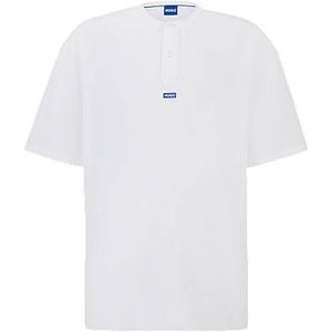 Loose-fit T-shirt van een katoenmix met henley-halslijn
