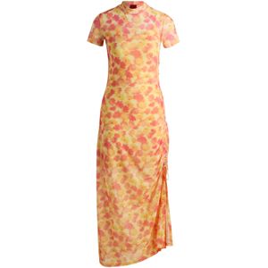 Jurk van mesh met print en geplooide kant