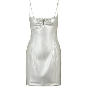 Mini-jurk van metallic imitatieleer met ingekeepte halslijn