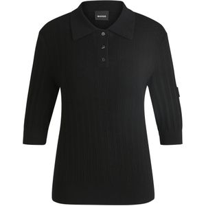 Geribbeld gebreide polo met oversized kraag voor ruitersport