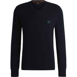 Trui met V-hals en logopatch van katoen met kasjmier