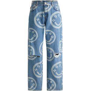 Baggy-fit destroyed jeans met logo’s in Happy HUGO stijl